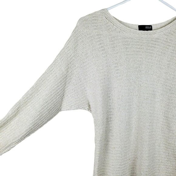 a.n.a. Sparkle Sweater Pull Over Top Womens Size M Cream Open Knit Dolman - Picture 2 of 8